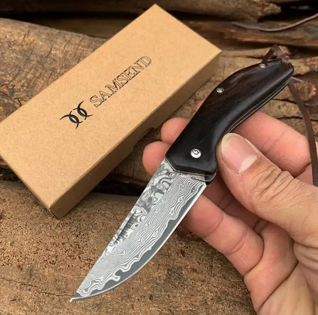 Black handle EDC ручной работы из сандалового дерева VG10 дамасский карманный нож многофункциональные инструменты охотничий складной нож дамасская коллекция походных ножей - Цвет: Black handle