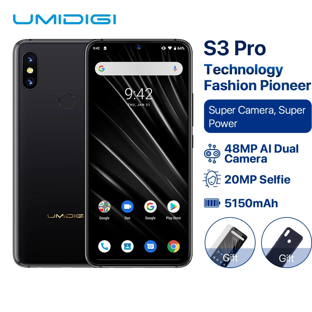 UMIDIGI S3 PRO Android 9 0 48 Мп + 12 20 МП супер камера 5150 мА/ч большая мощность 128 ГБ 6 3 дюйма FHD NFC