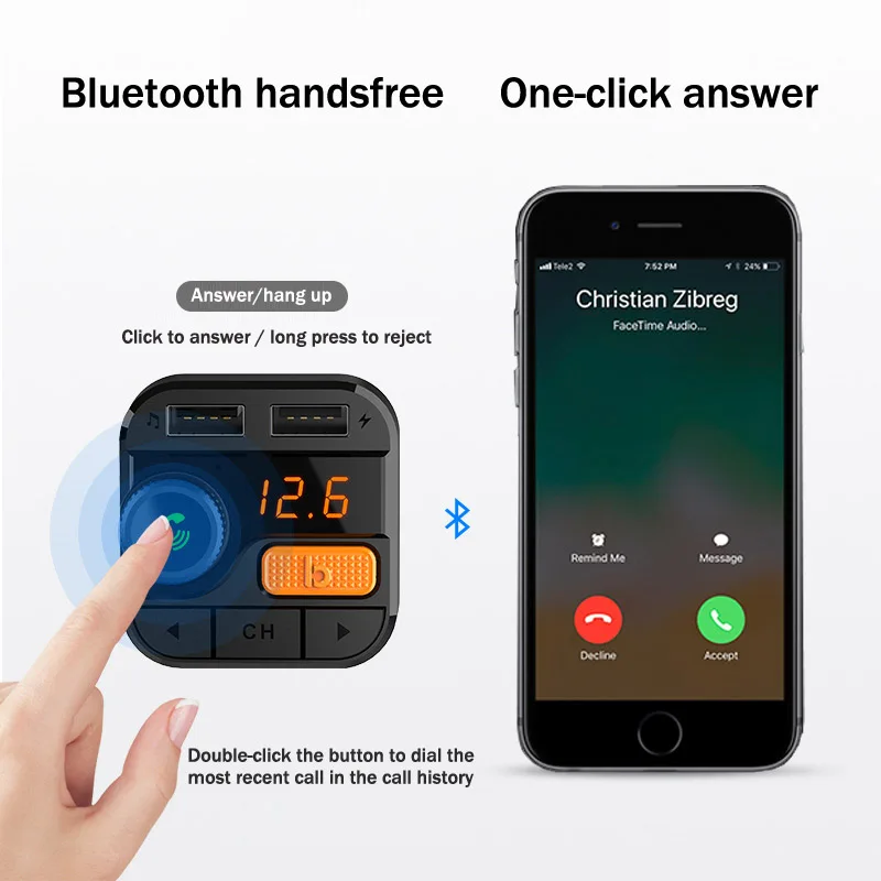 JaJaBor FM передатчик Беспроводной Громкая связь Bluetooth автомобильный набор, свободные руки Bluetooth 5,0 автомобиля MP3 музыкальный плеер Поддержка Напряжение обнаружения