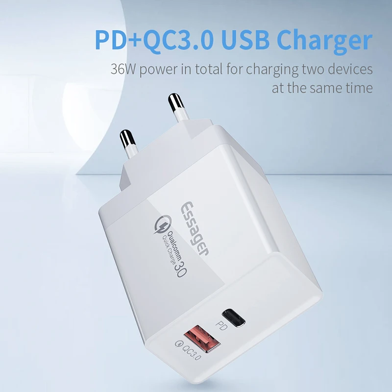 Type c PD 36 Вт QC3.0 FCP протокол с двумя портами USB быстрая зарядка 3 0 портативное