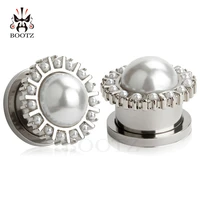 new arrival stainless steel pearl ear plug tunnel body jewelry piercing ear gauges expander 2pcs pair selling