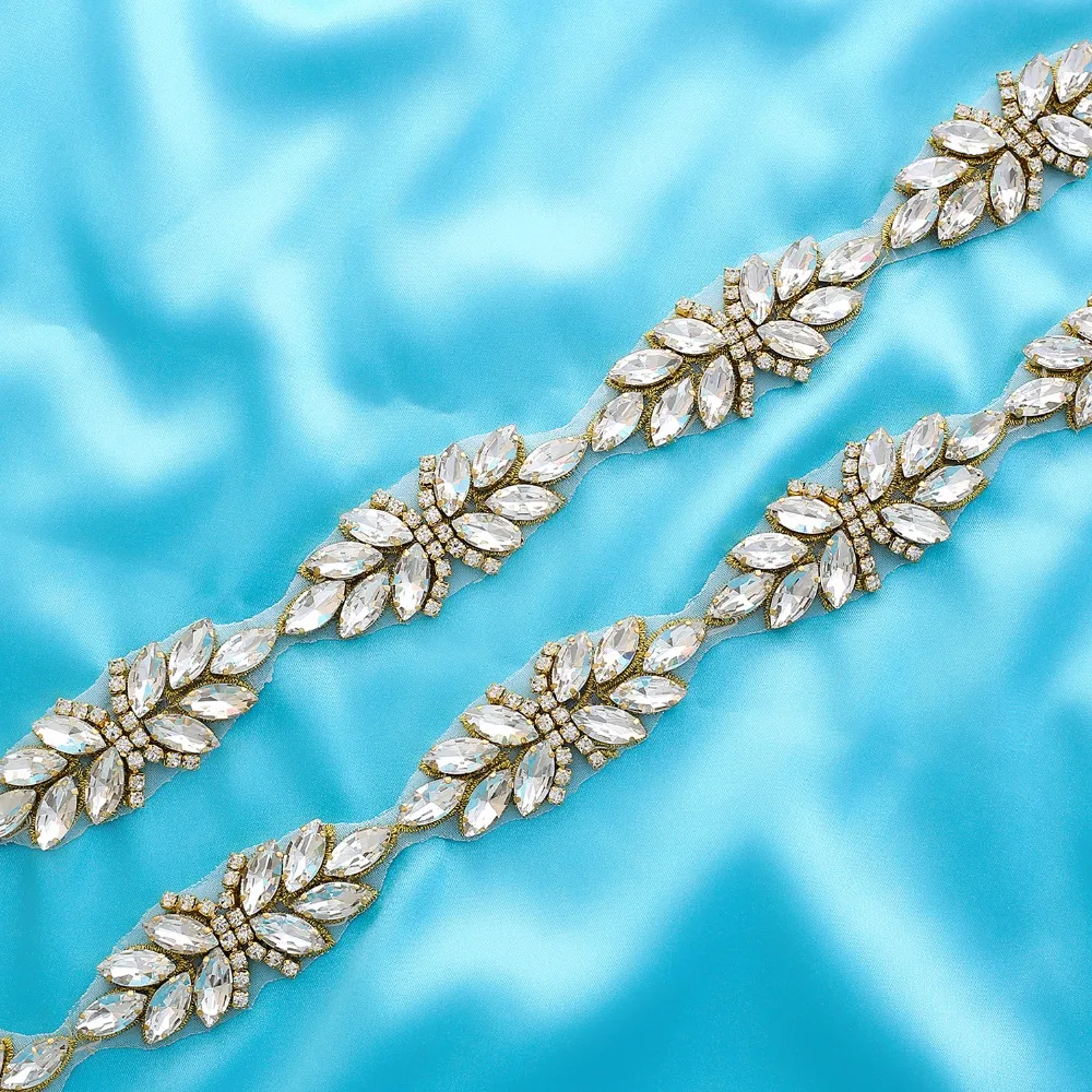 

Rhinestone Wedding Belt Golden Belt Diamond Crystal Belt Flower Belts Bridal Sash For Wedding Dresses J161G