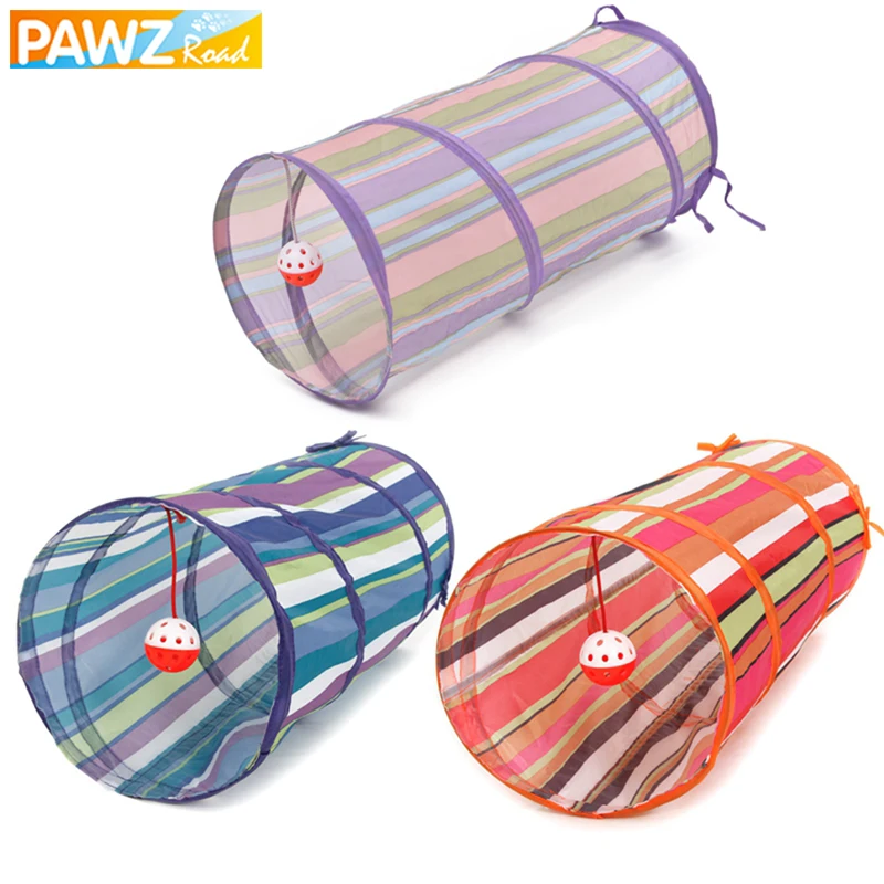 

3 Colors Cat Tunnel Animal Play Toy Cat Puppy Training Collapsible Bulk Funny Cat Toys Product With Ball 60cm Long High Quality
