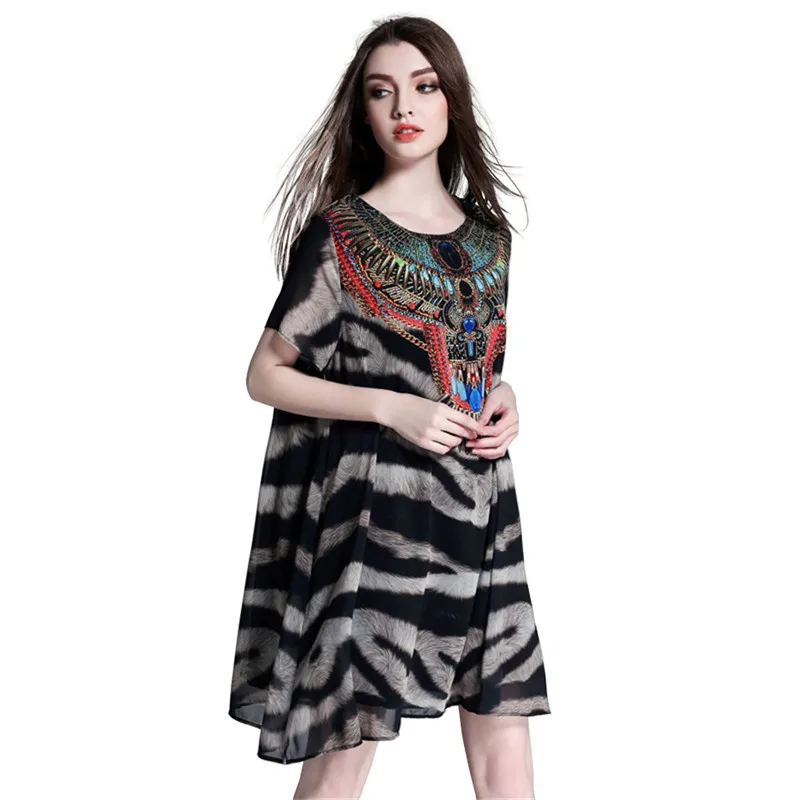 Лето 2017 Повседневная Женщины Dress Дамы С Коротким Рукавом О-Образным Вырезом Прямо