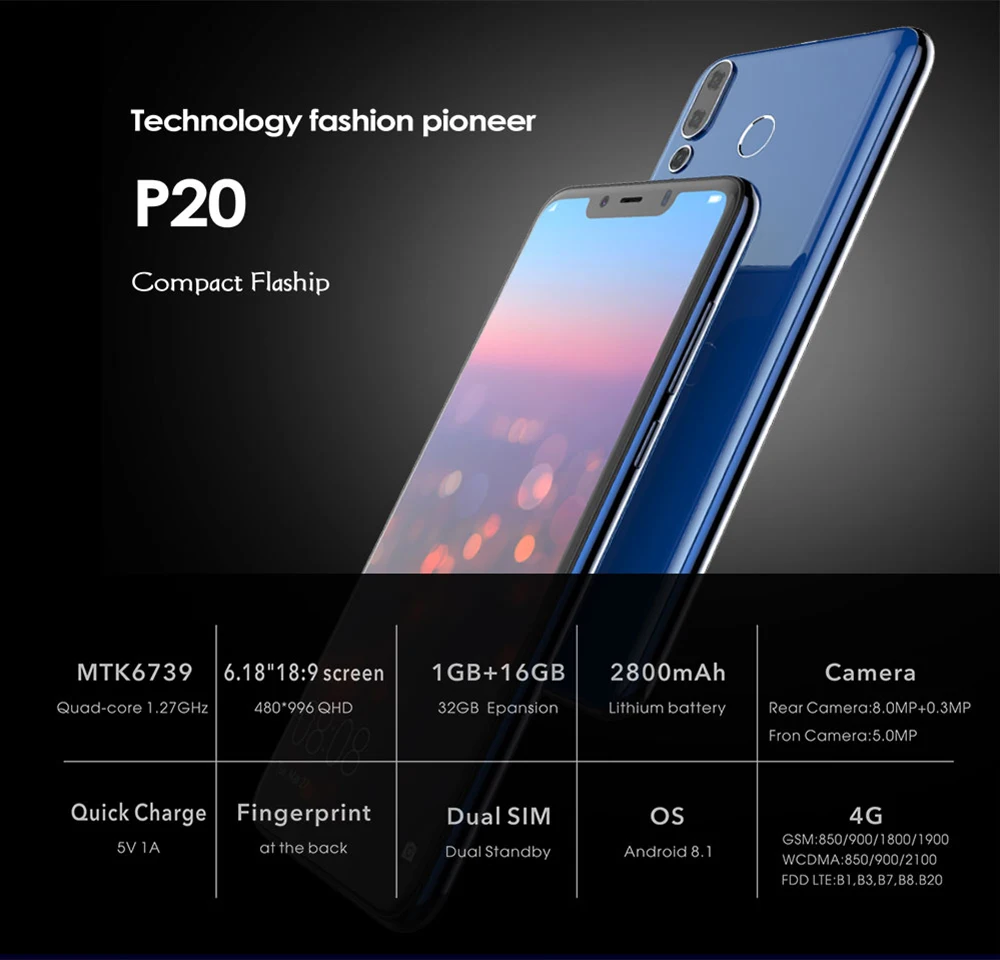 SERVO P20 6 18 &quot18:9 u-вырез дисплей 4G LTE мобильный телефон MTK6739 Android 8 1 отпечатков пальцев
