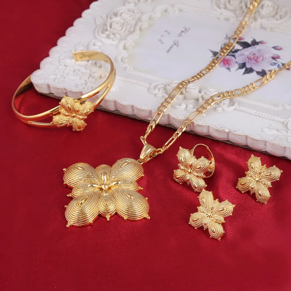 Набор ювелирных украшений для невесты эфиопская этика золотого цвета|bridal jewelry