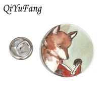 qiyufang 2018 fox reading watercolor forest stainless steel glass butterfly brooch pins glass dome jewelry handmade wedding
