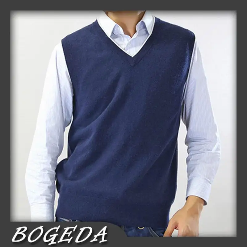Pure Cashmere sweater Men Vest V neck Gray Business Vest Blue Natural Fabric High Quality Stock Clearance Free Shipping