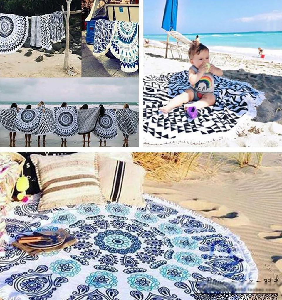 Пляжное полотенце с кисточками пляжное из микрофибры принтом|round beach towel|printed round