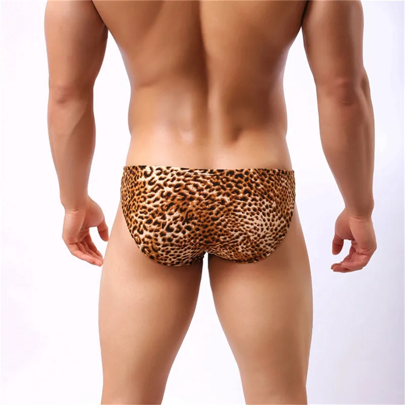 Сексуальное мужское нижнее белье трусы с низкой талией и леопардовым принтом
