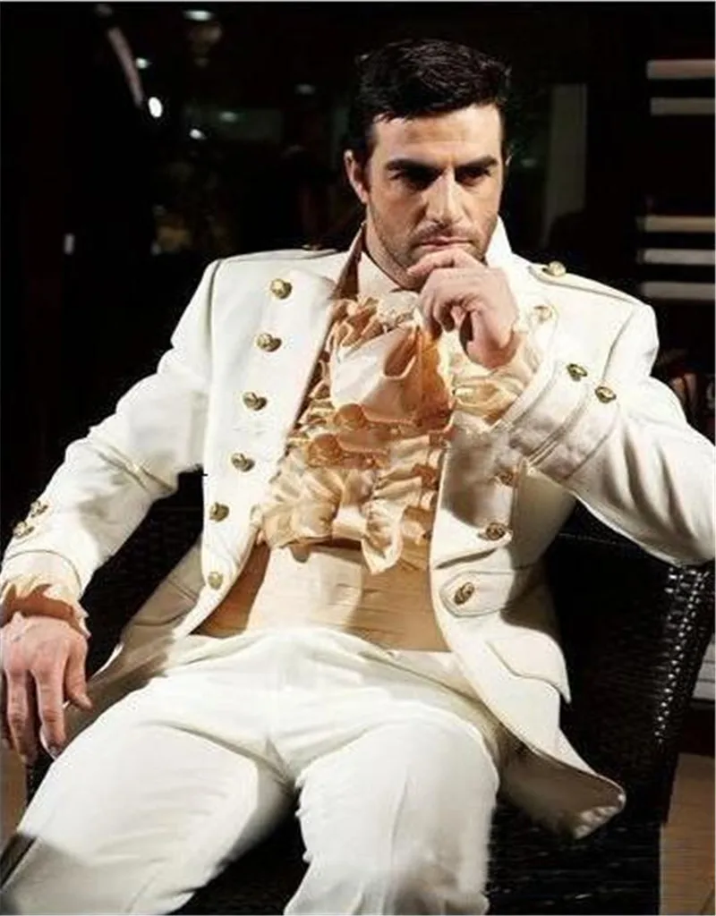 Изготовленные на заказ белые вечерние задние плащи с вырезом лацкане костюм