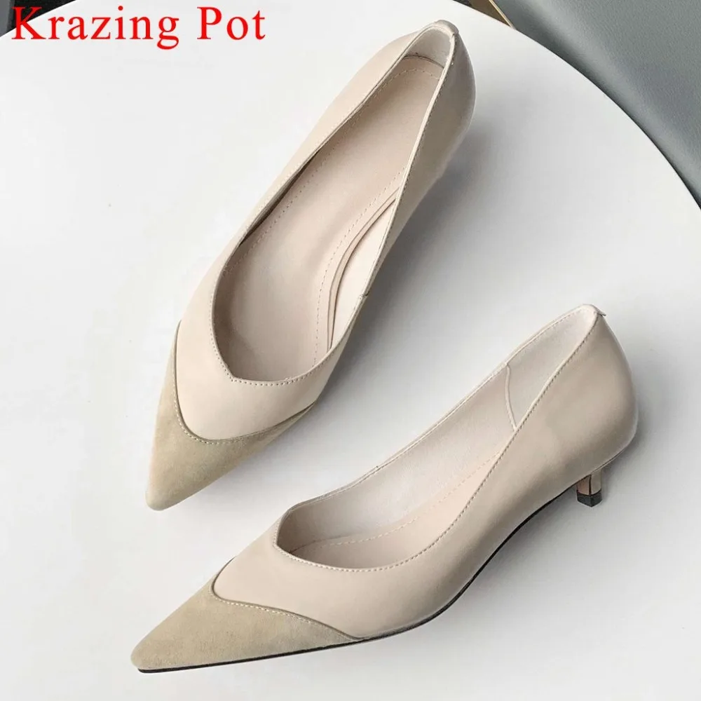 Женские офисные туфли лодочки Krazing Pot элегантные из натуральной кожи с острым