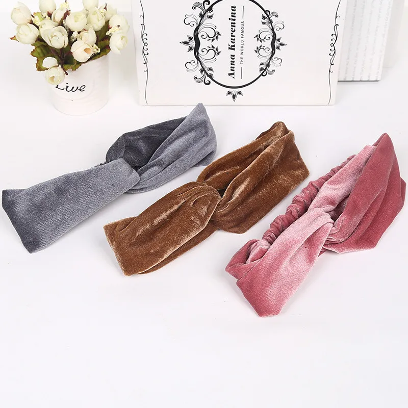 Женская крученая повязка на голову CHARM WOOD летняя модная однотонная велюровая