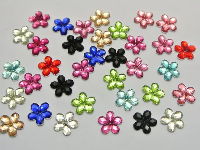 

500 Mixed Color Acrylic Flatback Faceted Flower Rhinestone Gems 8mm
