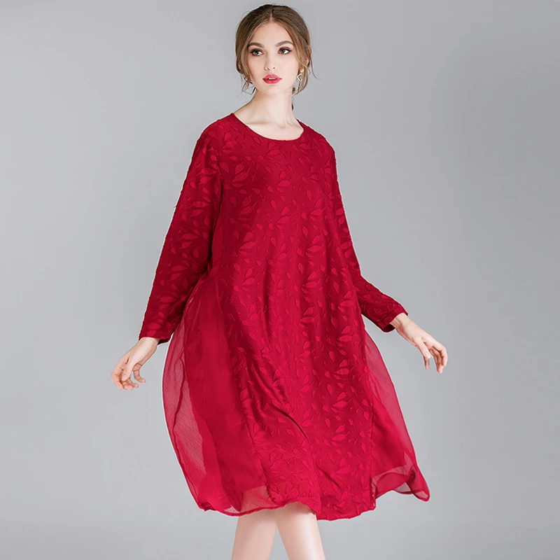 

2020 Women Black Chiffon Dress Plus Size Spring Office Lady Fashion Loose Casual Brand Party Work Dresses Female Dresses Red4xl