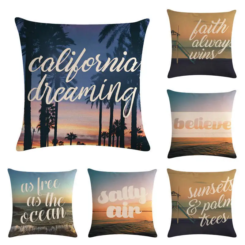 

45*45cm cushion cover Letter Beach Days Words Believe Sea Life throw pillow case decor for car seat office home textile