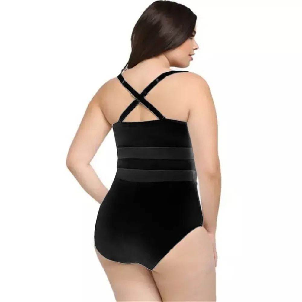 Женский цельный купальник сексуальный черный лоскутный сетчатый боди монокини