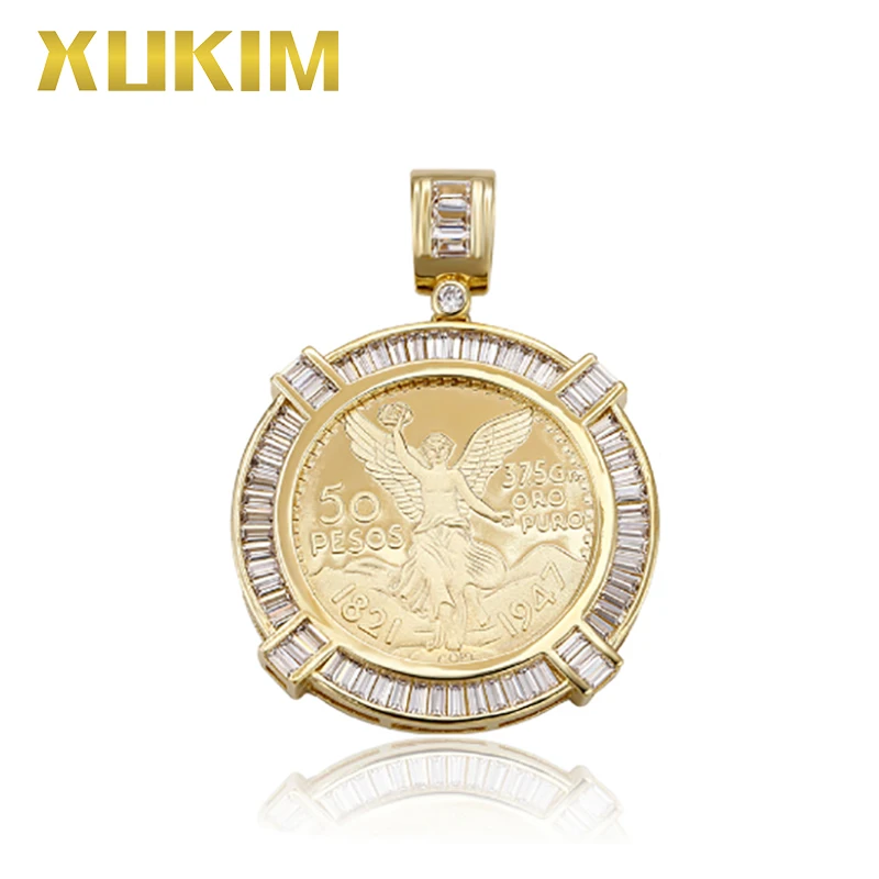 P14003 Xukim модные ювелирные изделия мексиканские песо монета Безель кулон Статуя Свободы