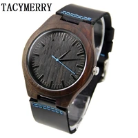 high quality janpenese quartz wristwatch sport black wooden watches for men and women with genuine leather watchband