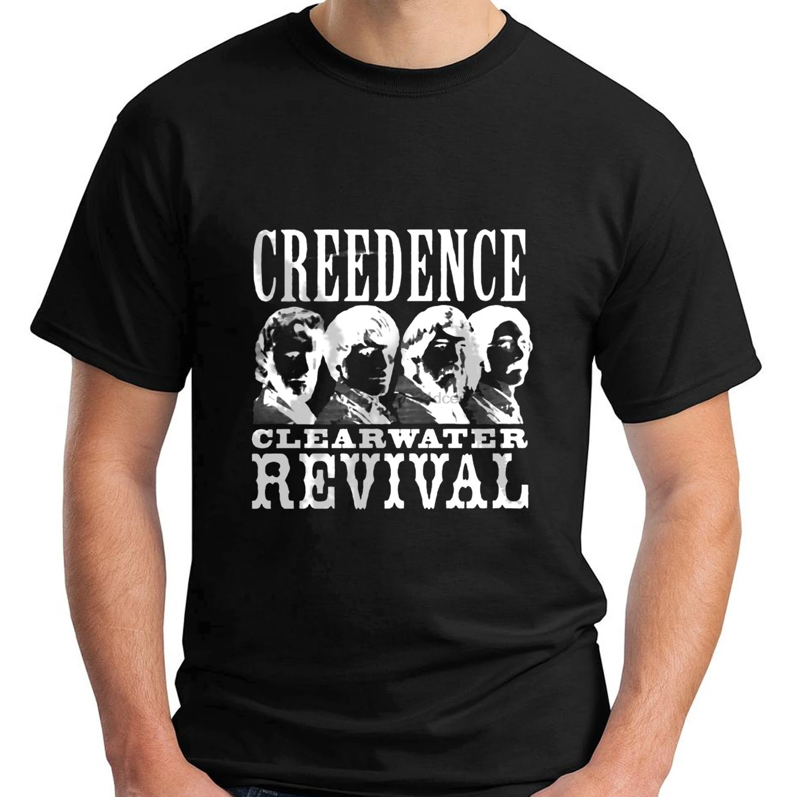 Мужская футболка Creedence Clearwater Revival черная золотого цвета с надписью Rock Legend Размеры