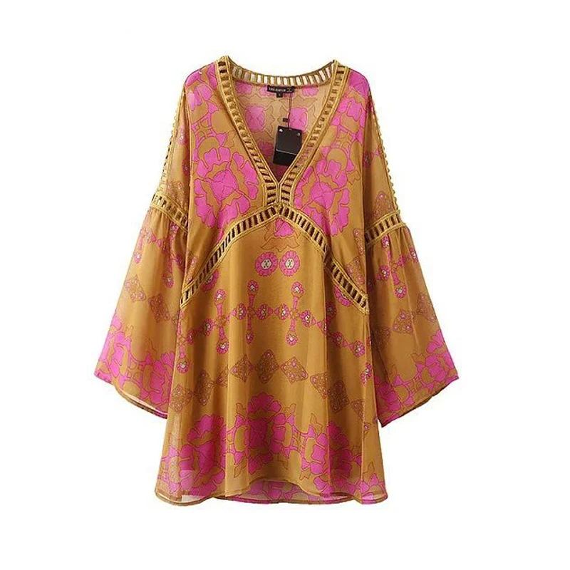 Women Dresses Beach Fashion Pareo Print Swimsuit Cover ups Sexy Hollow Out Tunic Bikini Covers Robe De Plage Wear |