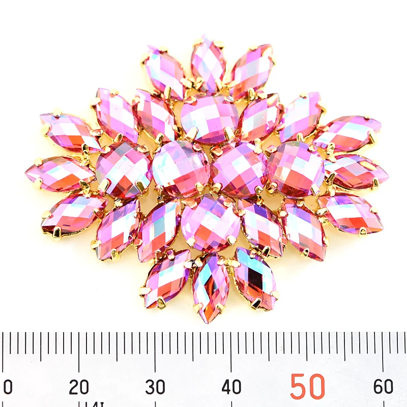 1 шт. круглая Цветочная стеклянная нашивка стразы Аппликации С Золотым дном с