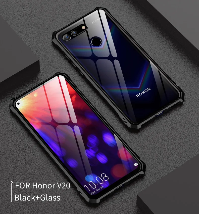 Чехол-накладка для huawei honor v20, задняя крышка, металлическое прозрачное закаленное стекло, противоударный чехол для honor view 20, чехол