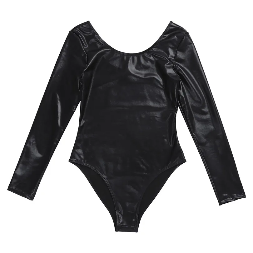 Женская Блестящая балетная одежда из лакированной кожи с длинными рукавами для