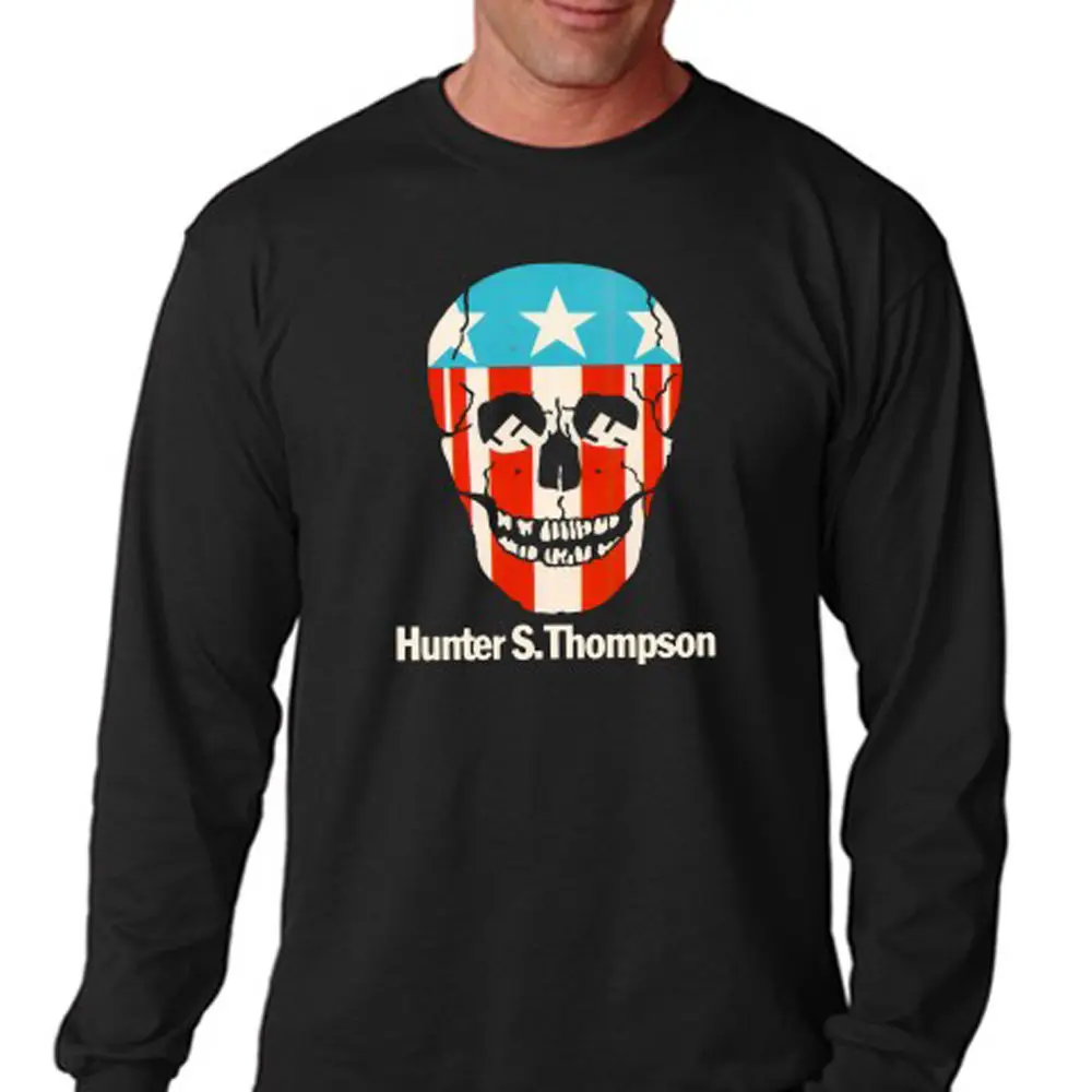 Hunter S Thompson Gonzo череп логотип для мужчин & #039 s с длинным рукавом черная футболка
