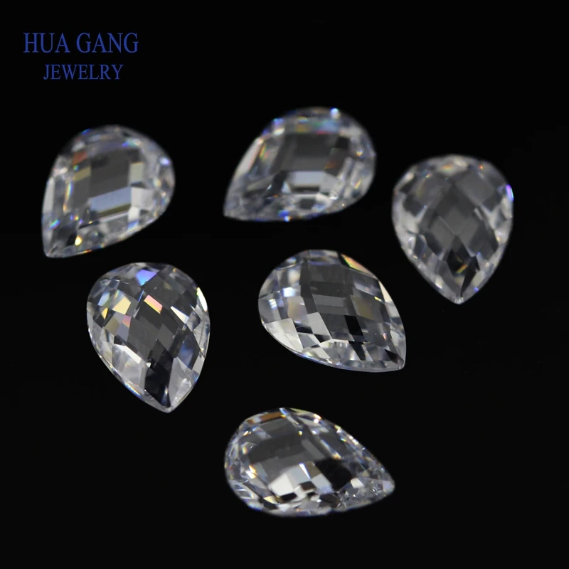 Белый камень CZ форма груши двойные шахматные искусственные камни кубический