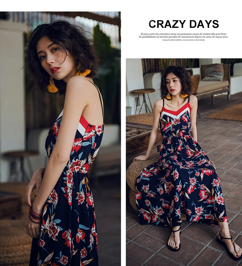 Tingfly Women Sexy Strap Long Maxi Dress Hem Backless Boho Tropical Print Summer Lady Casual streetwear Vestidos | Женская одежда