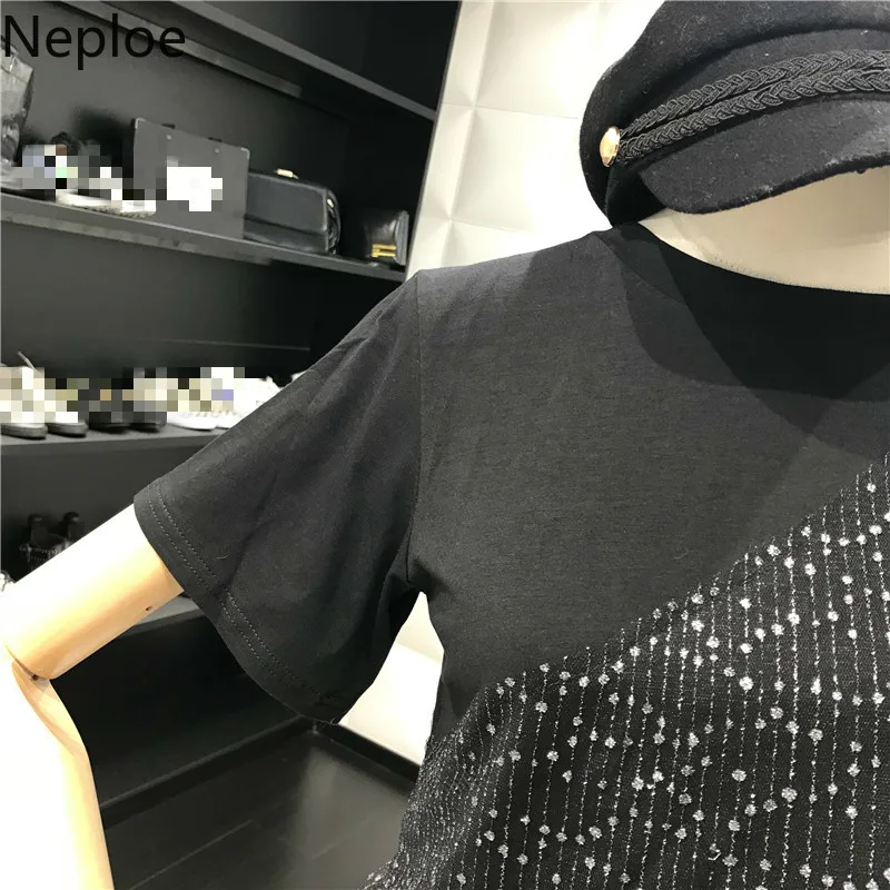 Neploe сетчатые Лоскутные женские футболки Летние новые футболки с круглым вырезом и коротким рукавом Свободные корейские женские топы 44510
