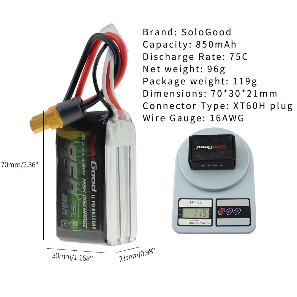 SoloGood Lipo аккумулятор 2S 3S 4S Series 550mAh 850mAh гнездовой разъем для радиоуправляемого гоночного дрона FPV мультикоптера с фиксированным крылом