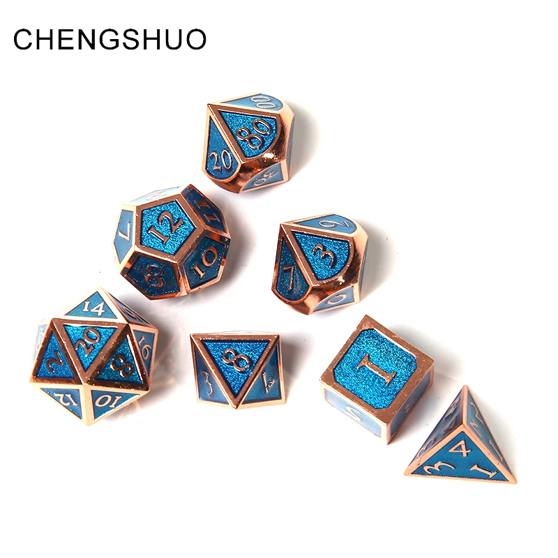 Chengshuo rpg кости dnd многогранные наборы металлические Подземелья и Драконы цинковый сплав Синий цифровой кубики шаблон настольные игры d20 10 8 12