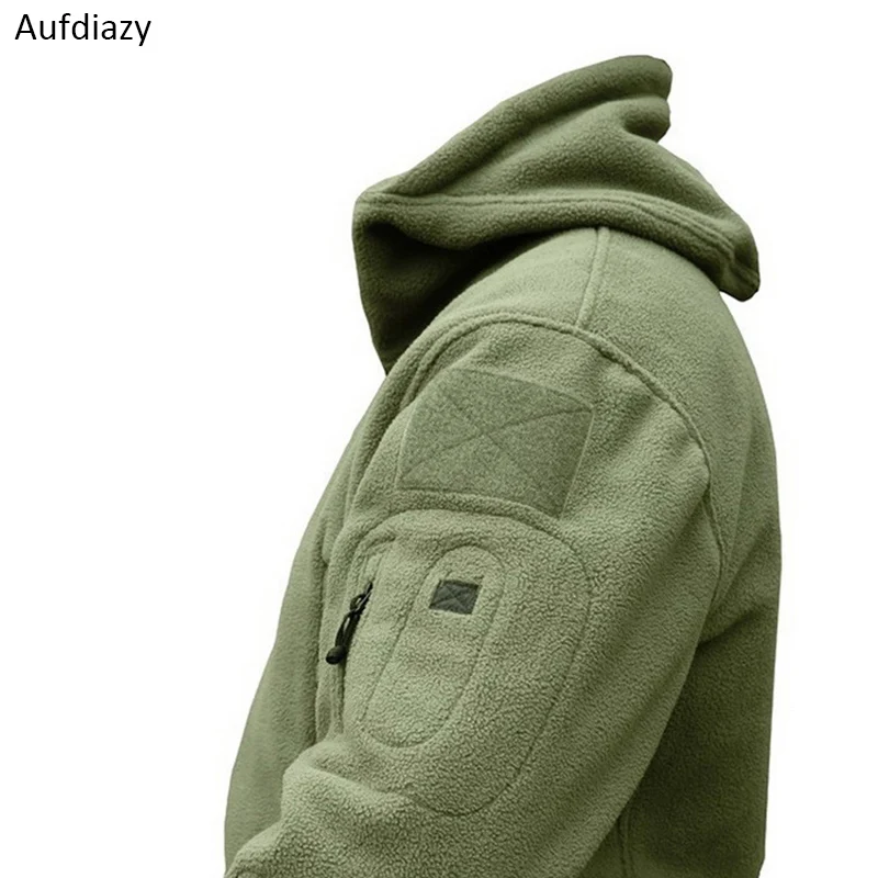 Aufdiazy Men Autumn Winter Fleece Military Tactical Jackets Outdoor Sports Hiking Trekking Male Thermal Hooded OM040 | Спорт и