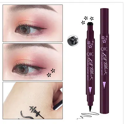Plum blossom patter Двухсторонняя подводка для глаз водостойкая черная жидкая подводка для глаз карандаш с татуировкой Штамповка Печать подводка для глаз карандаш инструменты для макияжа сердце/звезда - Цвет: Plum blossom patter