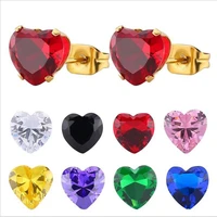 pe101 316l stainless steel vacuum plating size 8mm heart shape colorful aaa zircon stud earrings for men and women