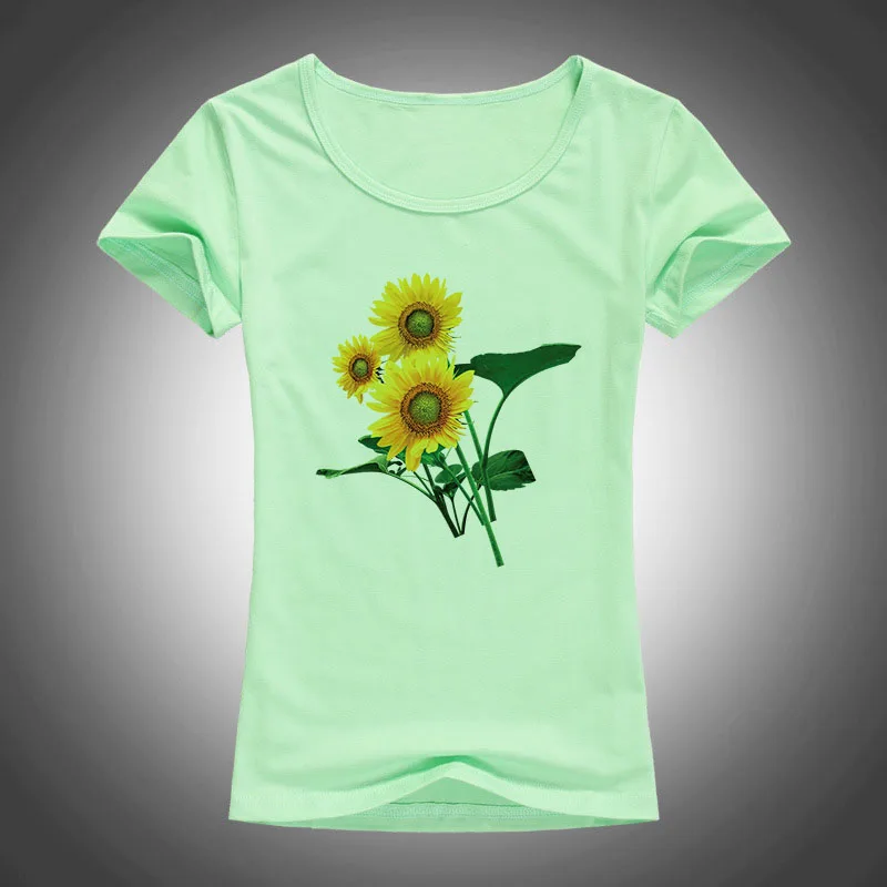 2016 летняя модная женская футболка с цветочным принтом и подсолнухами хлопковые
