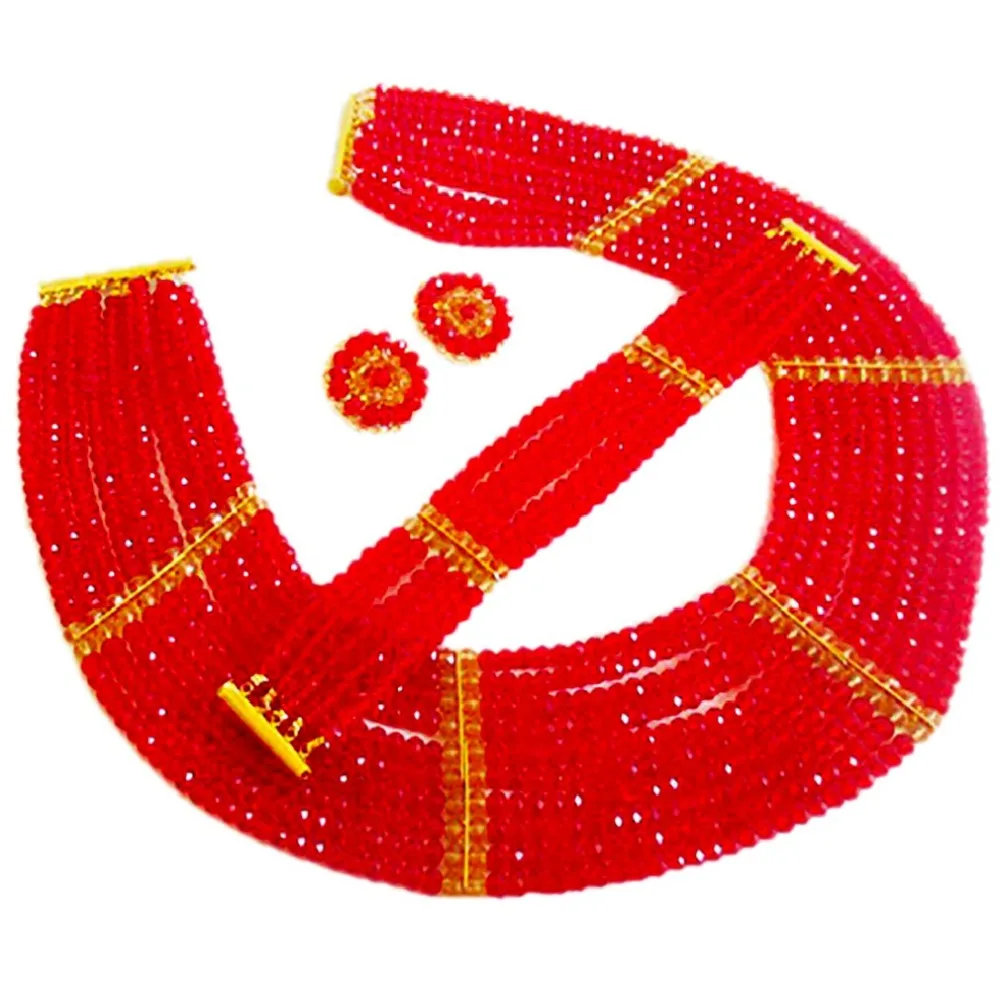 

Gorgeous Red Nigerian African Beads Jewelry Set Dubai Wedding Jewelry Set Wholesale Price Beads Free shipping CHK010