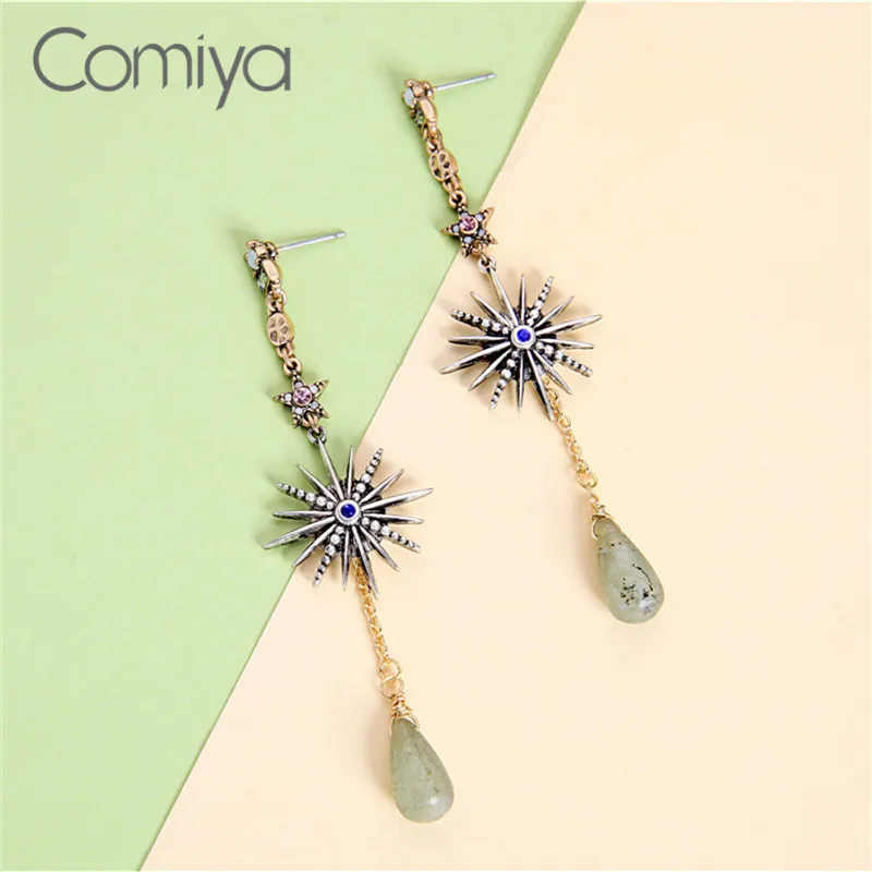 Бренд Comiya, серьги для женщин, звездный узор, длинный цинковый сплав, Букле д 'Орель, камень, Хрустальная мозаика, подвески в виде капель воды, серьги