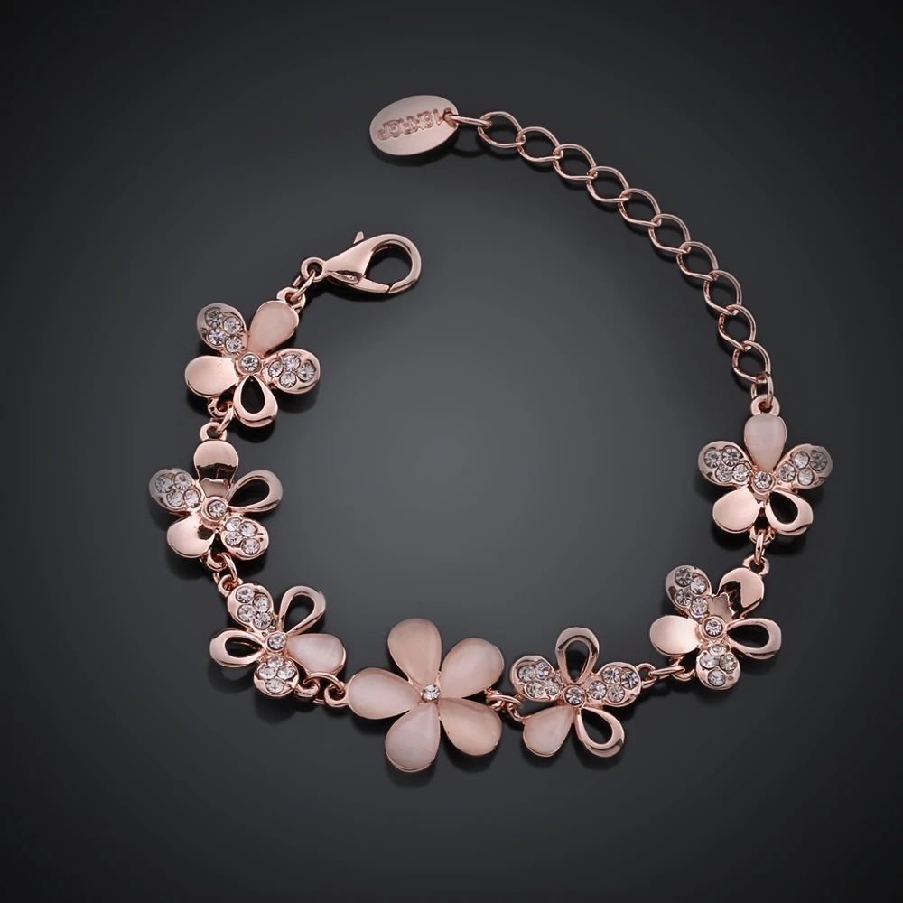 High Quality Rose Gold Color Crystal Opal Flowers Bracelet & Bangles Items Chunky Statement Bijoux Women Girls Jewelry | Украшения и