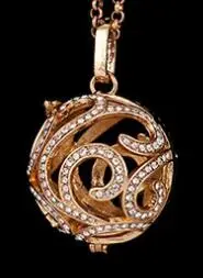 gold SHIYING Rhinestone circle pattern cage 4 colour for pregnant women baby Necklace With 16mm chime Balls we do production SYYF0123 - Окраска металла: gold
