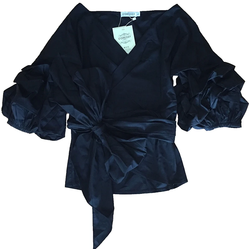 Женская Повседневная Блузка с рукавами-фонариками шнуровкой поясом и бантом