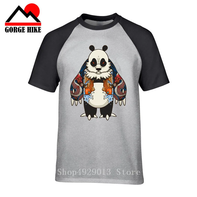 Kungfu Yakuza татуаж панда с мультяшным принтом Мужские футболки круглым вырезом