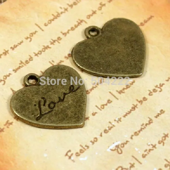 

100pcs Heart with LOVE Letter Charms Pendants Fit Jewelry antique bronze zinc alloy pendant, charm, drops for diy 21X20mm