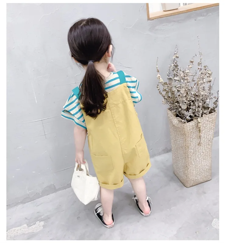 Комплект детской летней одежды из хлопка футболка в полоску Корейском стиле +