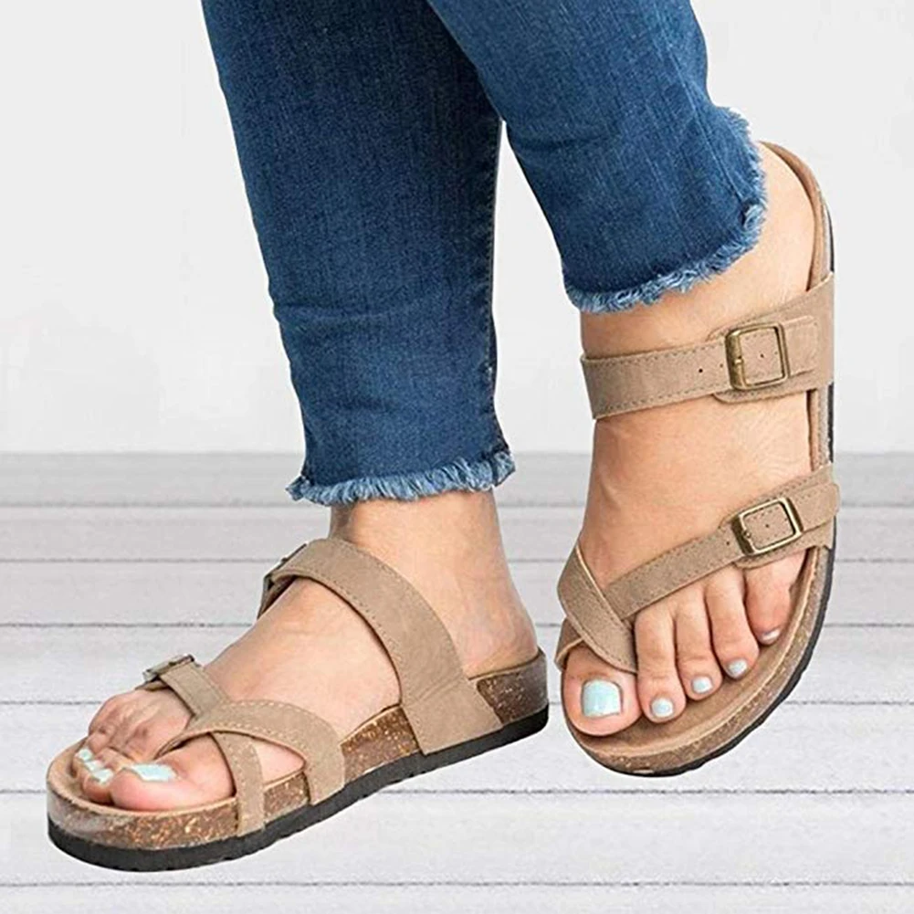 Женские пляжные сандалии на ремешке Sandalias Mujer шлепанцы плоской подошве с пряжкой