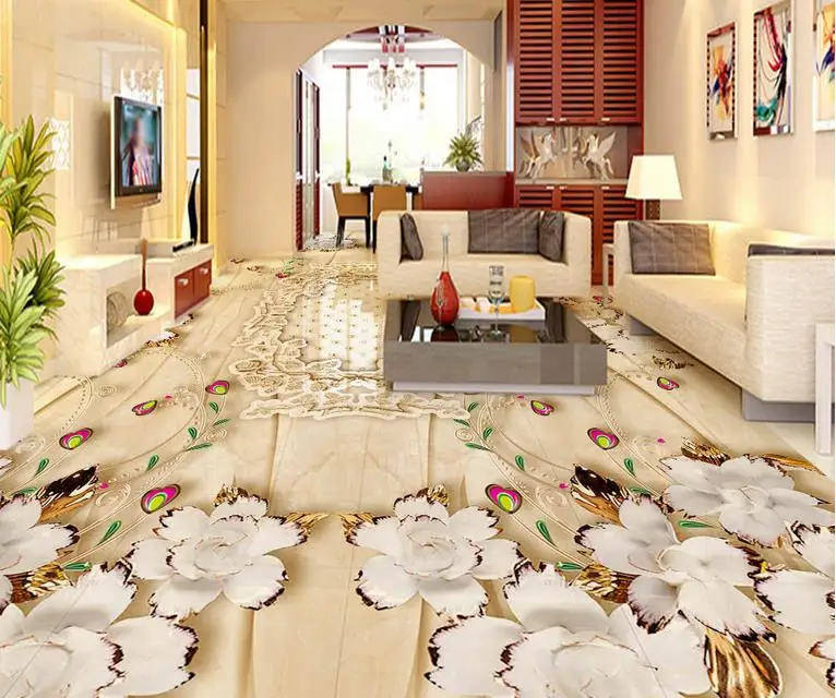 Виниловые 3d обои на заказ цветочный Европейский мраморный узор для гостиной Пол