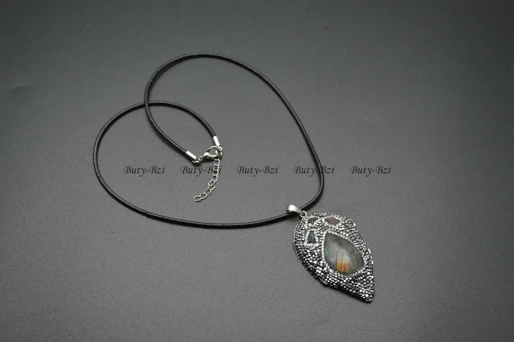 Форма листа натуральный камень кабошон и чипсы бусины с кристаллами кожа цепочка