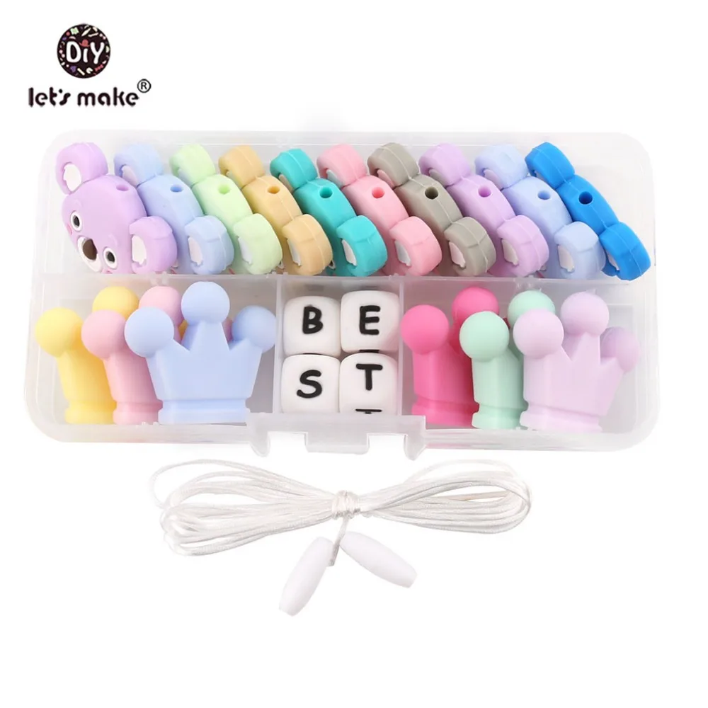 Let's Make Baby Teether 1Set Perle Silicone Beads Koala Crown Letters Making Jewelry Necklace Teething Toys Nurse Gifts Products | Мать и